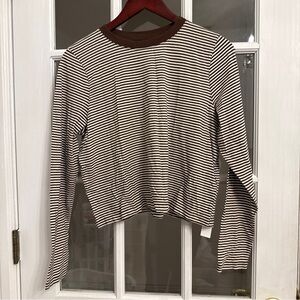 MADEWELL Women's Brown & White Striped Softfade Cotton Long Sleeve Boxy-Crop Tee